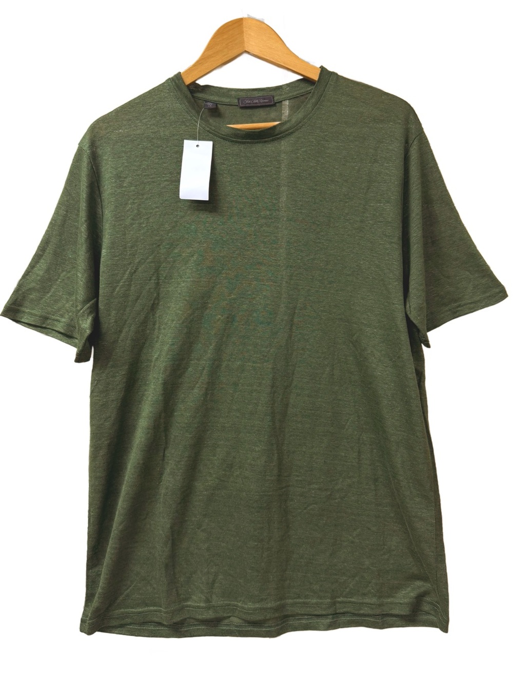NWT Saks Fifth Avenue 100% Linen Slub Knit T-Shirt Olive Green Made in Italy L